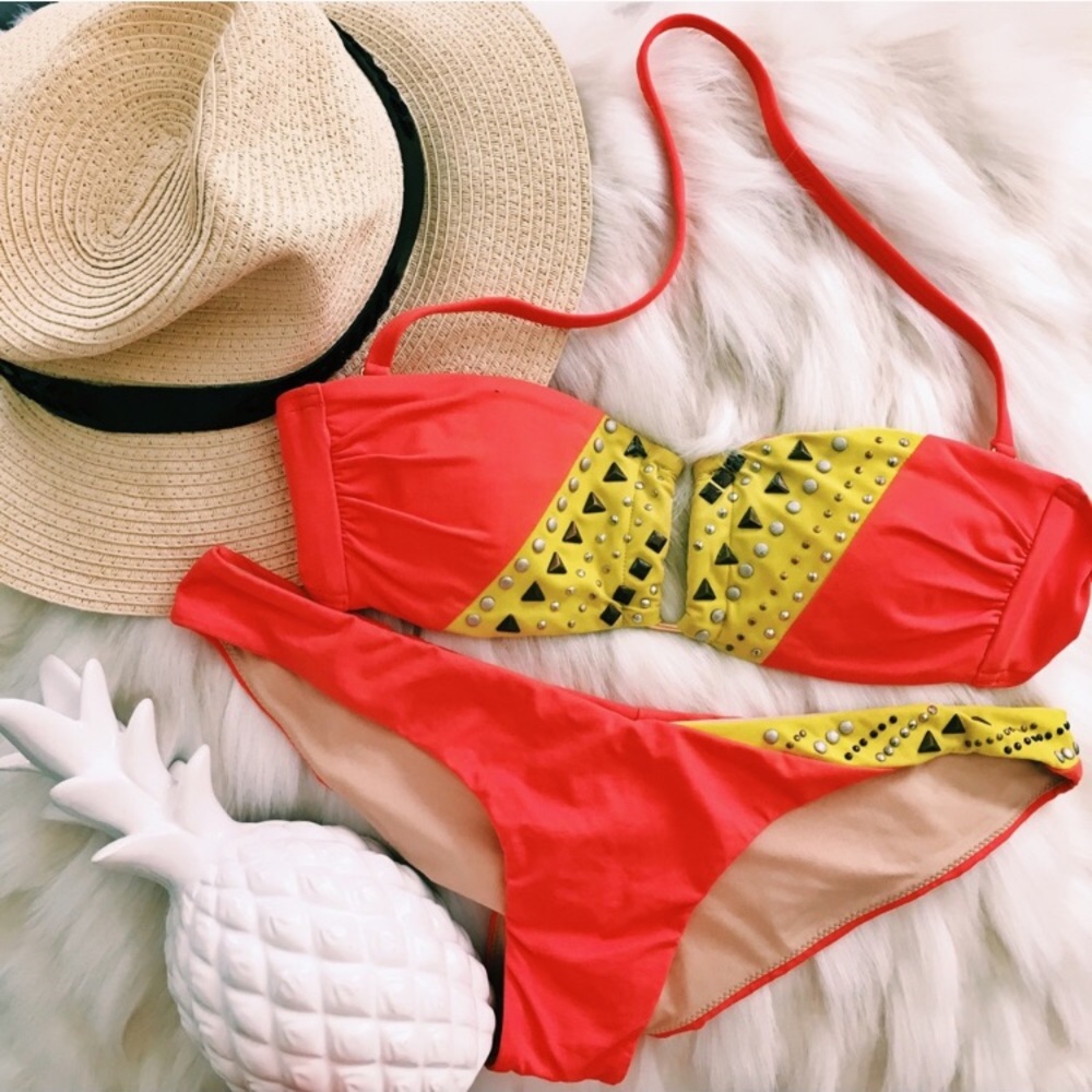 Victoria's Secret vintage y2k swim neon studded bikini set swimwear